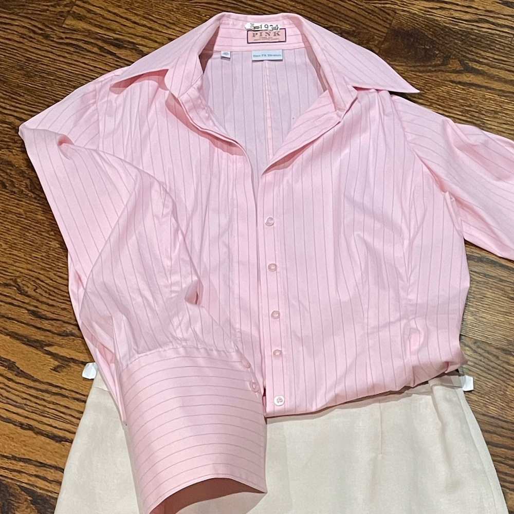 Women’s Thomas Pink - pink and black pinstripe dress shirt.